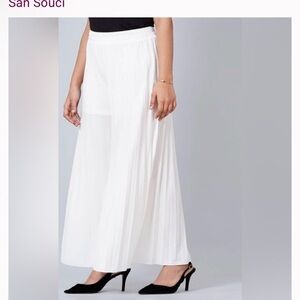 Sans Souci White Wide Leg Pleated Pants Semi Sheer, Size M NWOT flowy romantic